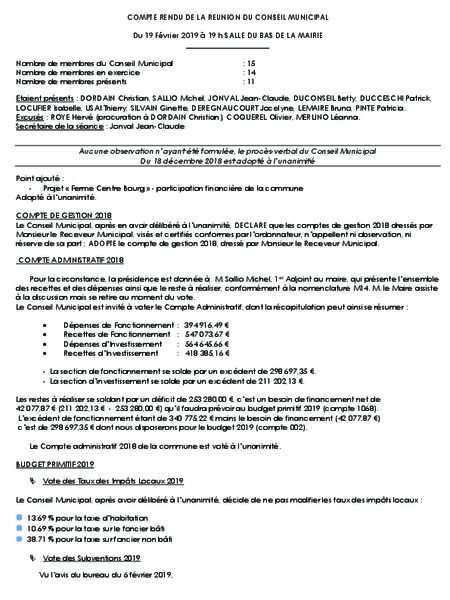 Conseil du 19 février 2019