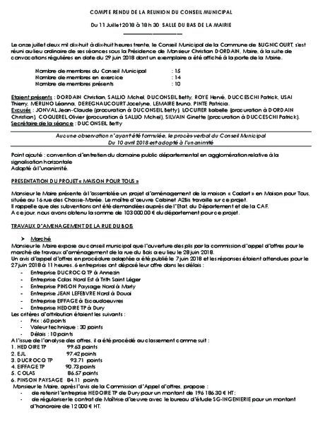 Conseil du 11 juillet 2018